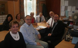 Karen Finley, Susan Daniels, Sharon Bannister, Ray Cook, Filis Rosenberg, Dr Sydney Baigel, Phil Langer and R Ephraim Mirvis at the Council offices